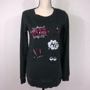 Hello There Here+There Sequin Patch Sweatshirt Blk